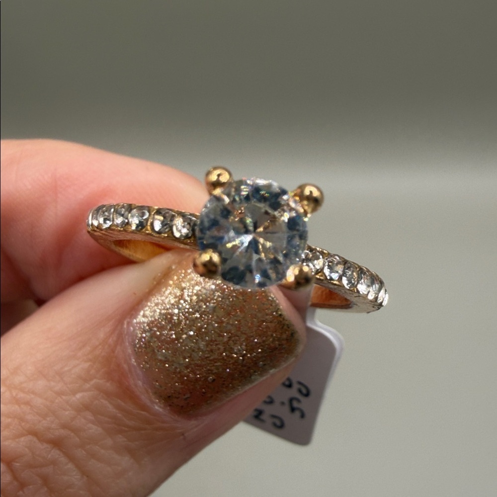 Yellow Gold Copper Round Cut Cubic Zirconia Ring Size 8